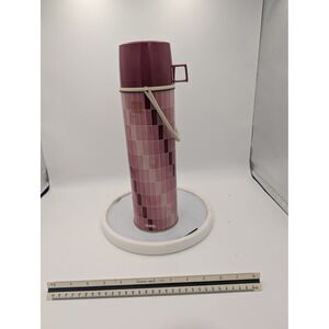 Vintage Thermos Pink Mosaic Tile Vacuum Bottle 11.5 Inch Retro Insulated Carafe